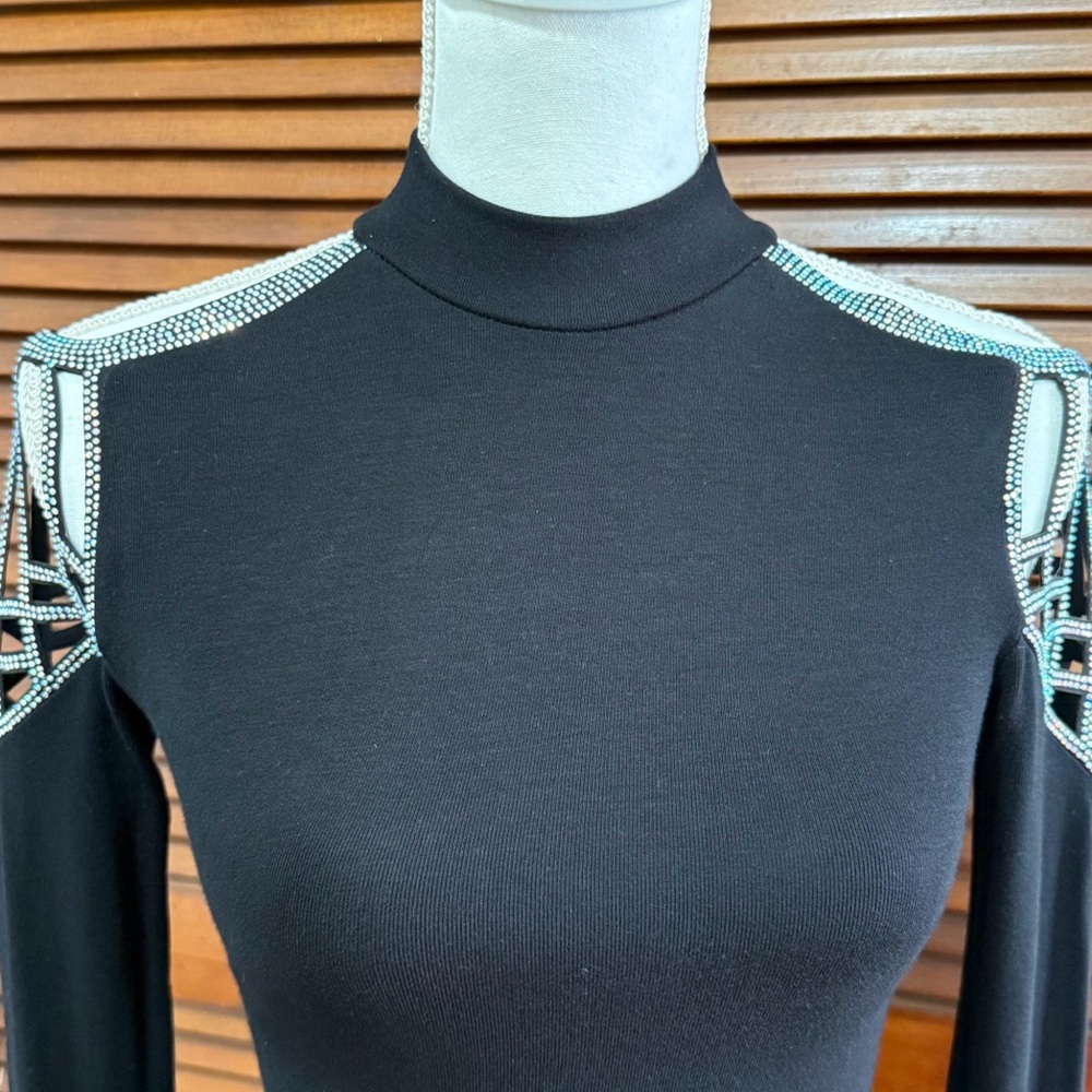Miss Moi Luxury Long Sleeve Women Tops With Crystals Rhinestones Size Medium - Picture 7 of 12